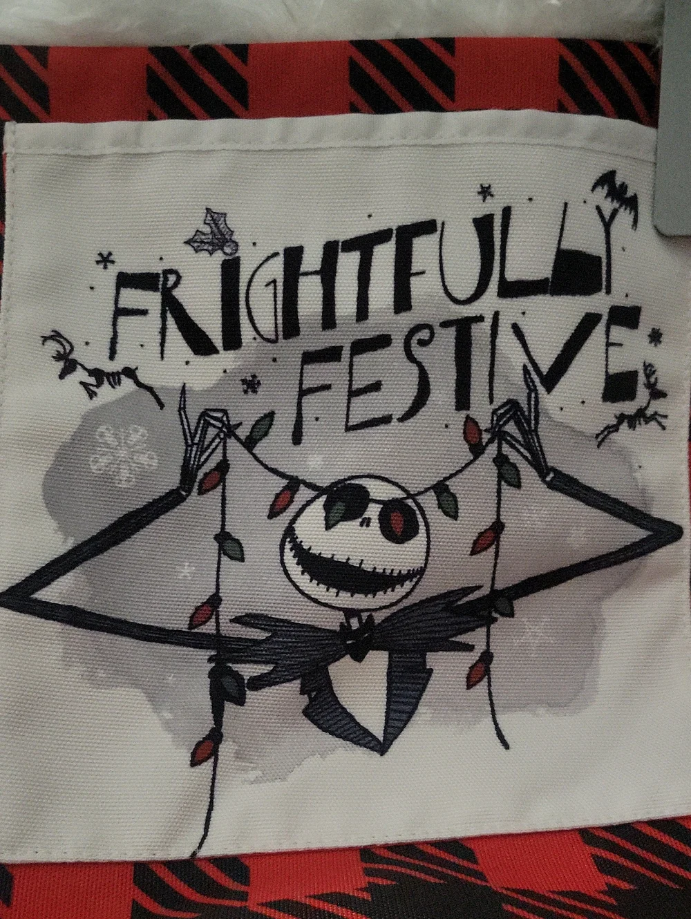 Disney Jack Skellington Red & Black Plaid Women's Tote with White Trim